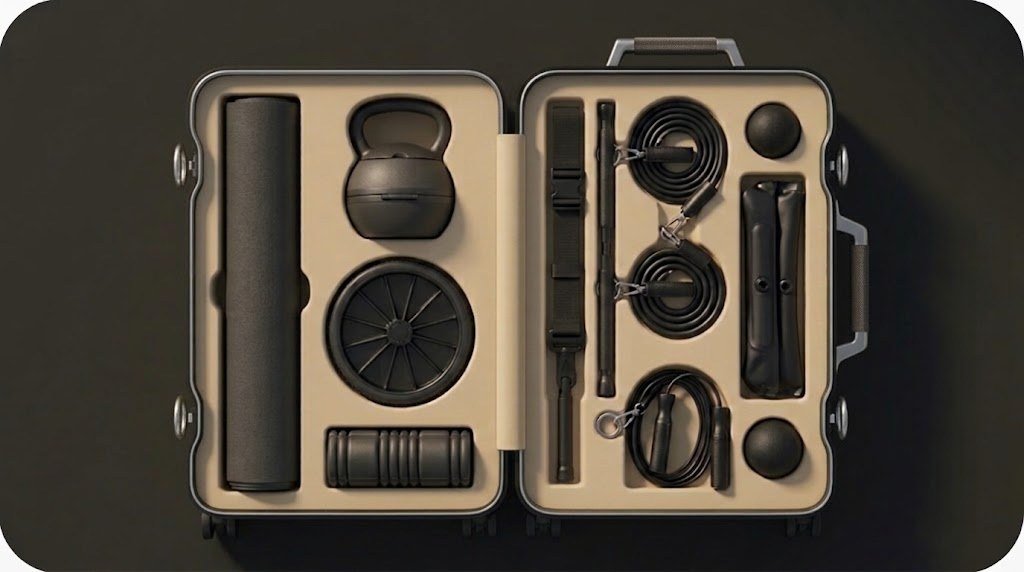 Open Ink case seen from above with training equipment in sand cut-outs